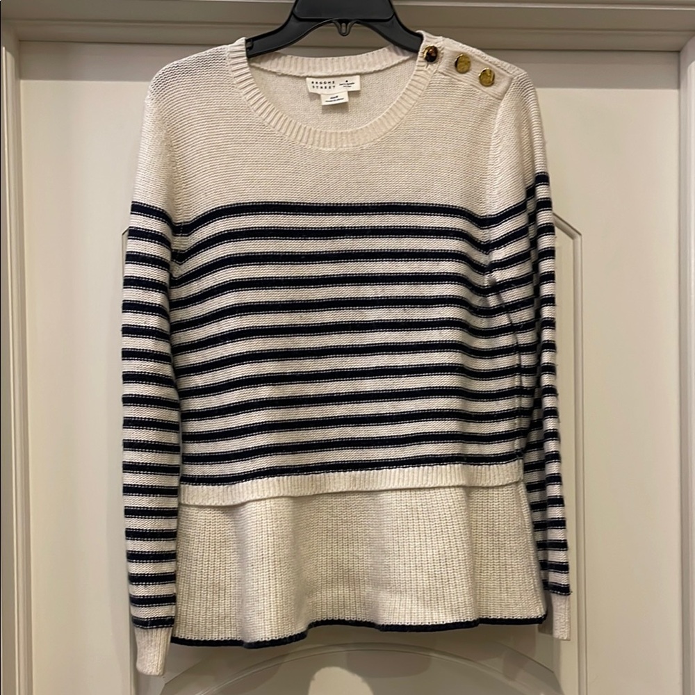 Striped Button-Detail Sweater - Cream and Navy by Kate Spade